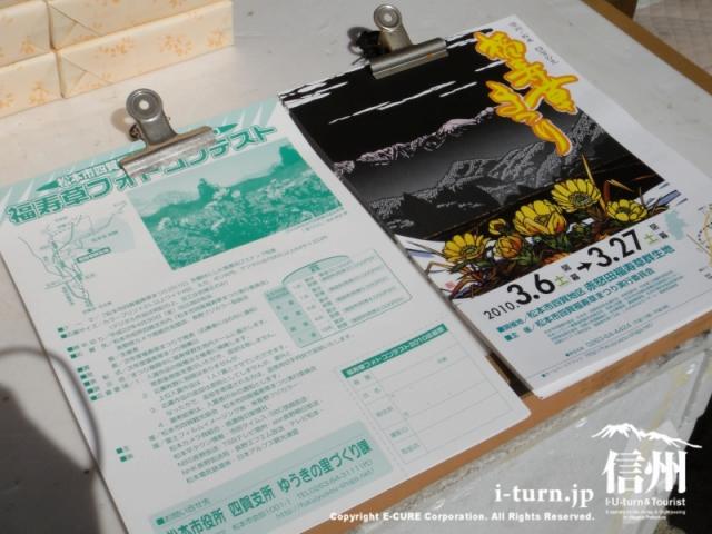 福寿草まつりのパンフと写真コンテスト応募用紙
